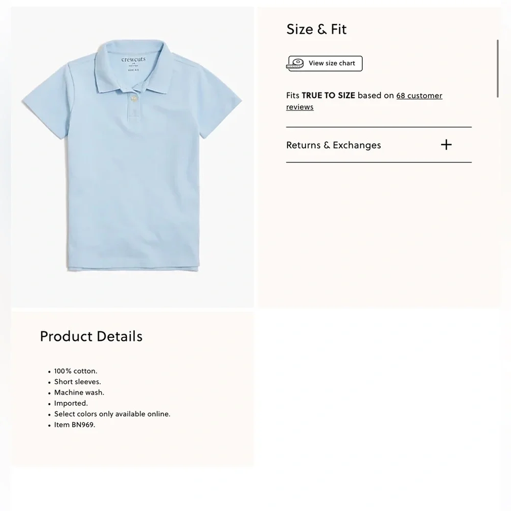 NWT Crewcuts Kids' piqué polo Sz 12 Faded Chambray - Picture 2 of 9